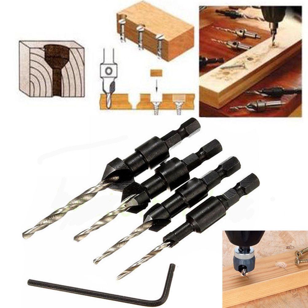 Buy HSS 5 Flute Countersink Drill Bit Set Rotating Depth Stop Plug Wood ...