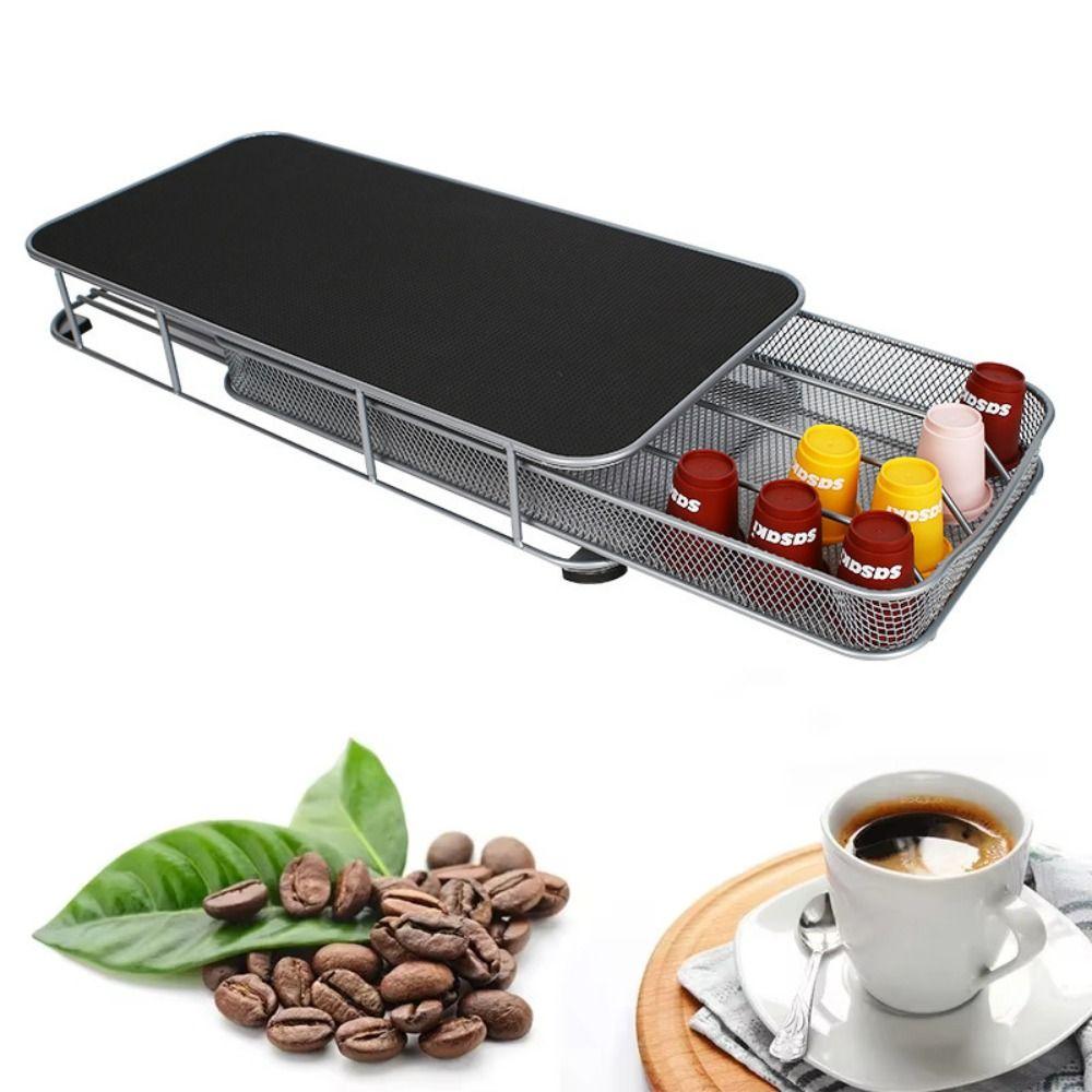 Metal Coffee Capsule Display Rack Large Capacity Anti-Slip Coffee Pod Holder Black Drawers Coffee Capsule Holder for Home