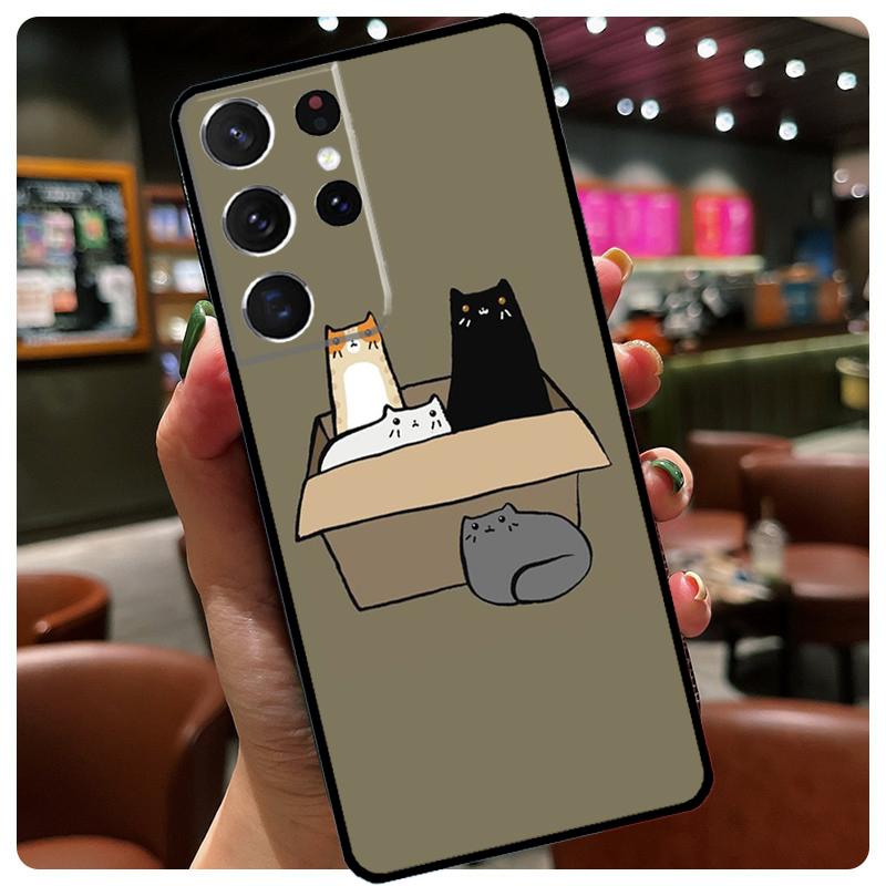 Cartoon Cute Cats Case For Samsung Galaxy S23 S22 Ultra S9 S10 Note 10 Plus Note 20 S21 Ultra S20 FE Phone Coque