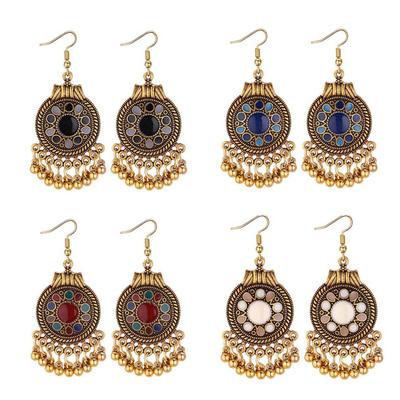 Frauen Ethnische Quaste Disc Blume Perle Anhänger Lange Baumeln Haken Ohrring Schmuck