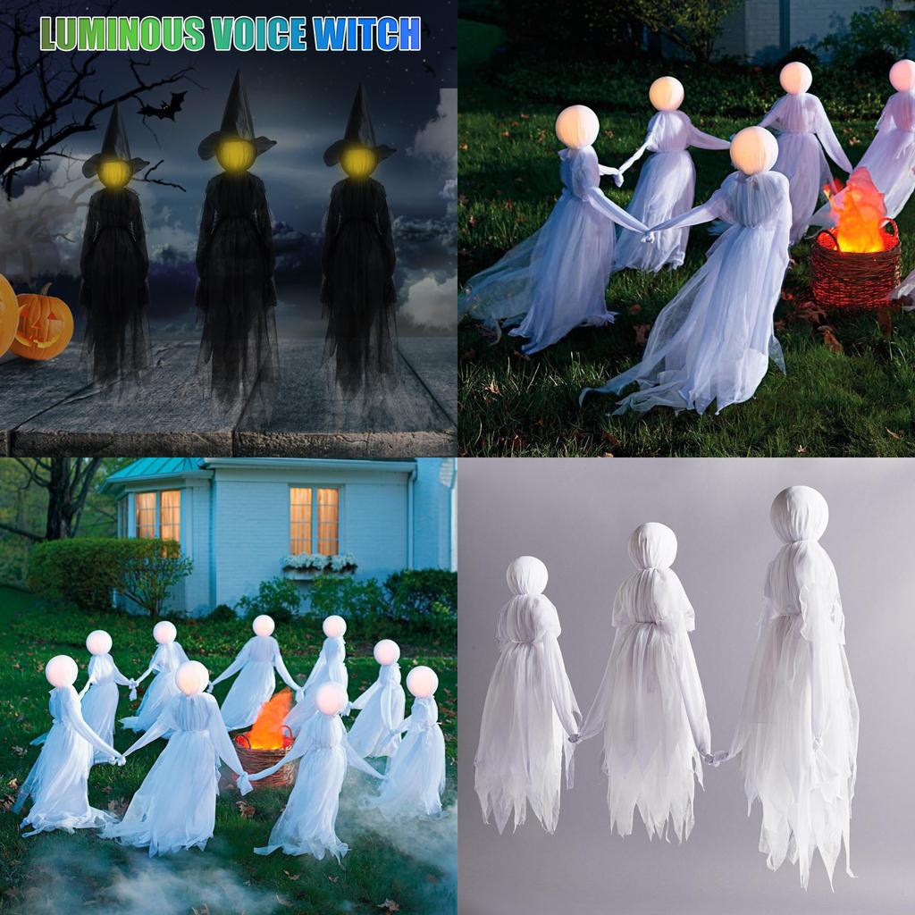 Enchanting Halloween Colorful Glowing Three Handheld Witches White Witch Ghost Decoration