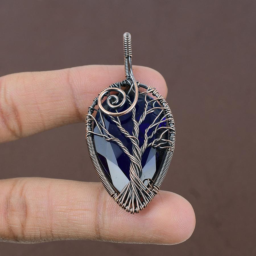 Natürlicher Lebensbaum London Blautopas Kupferdraht Wickelanhänger 2,40" u0O48