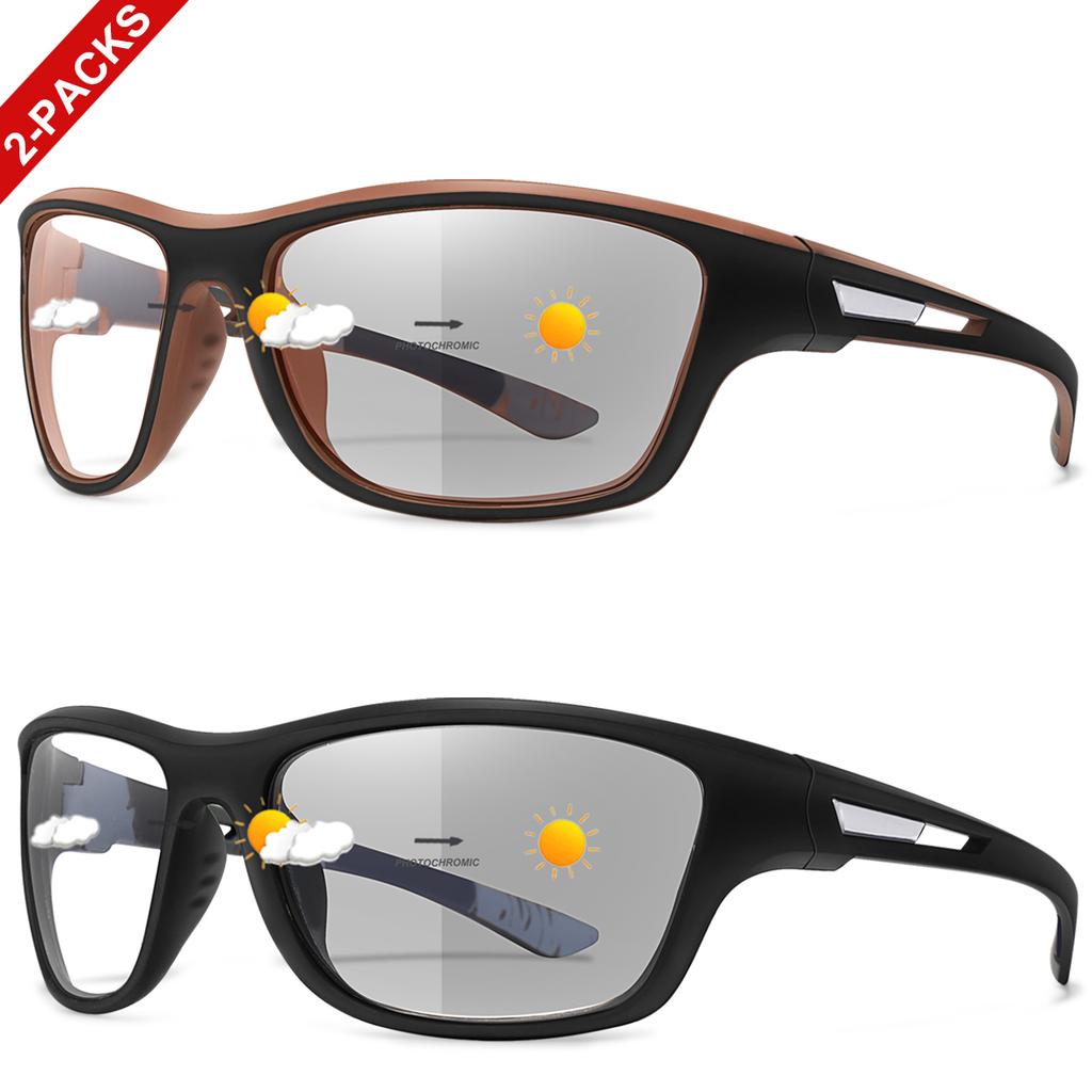 2-pairs Photochromic Sunglasses for Men and Women Fashion Oval Lens Glasses for Fishing Driving Cycling and Running