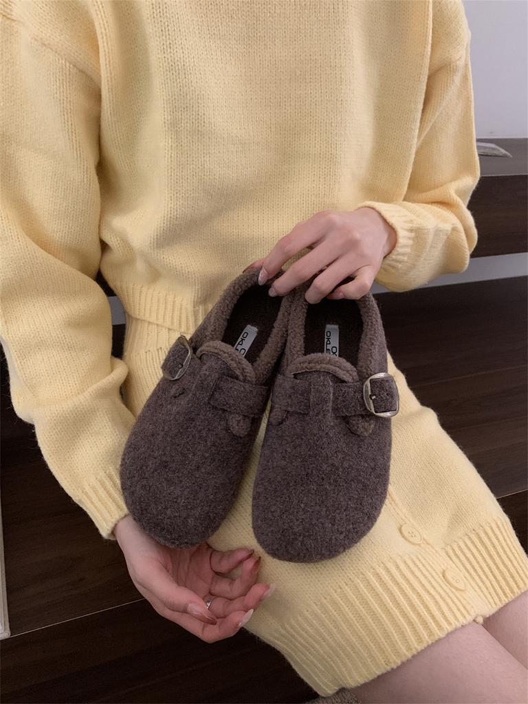 Huge Good-looking All-inclusive Birkenstocks, Velvet Two Cotton Shoes for Women's 2025 New Autumn and Winter Gray Birkenstocks, Hairy Single Shoes