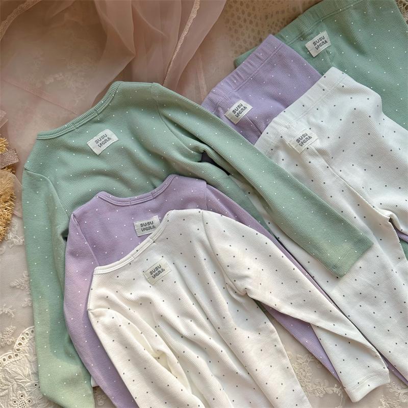 High-Elastic Polka Dot Kids' Long Johns Set - Comfortable 2-Piece Homewear
