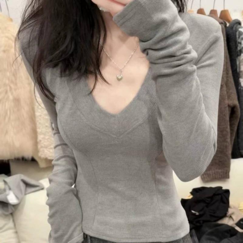 Kašmírová pruhovaná spodní košile s V-výstřihem, oboustranně česaná, dlouhý rukáv, dámská, čistý hedvábný styl