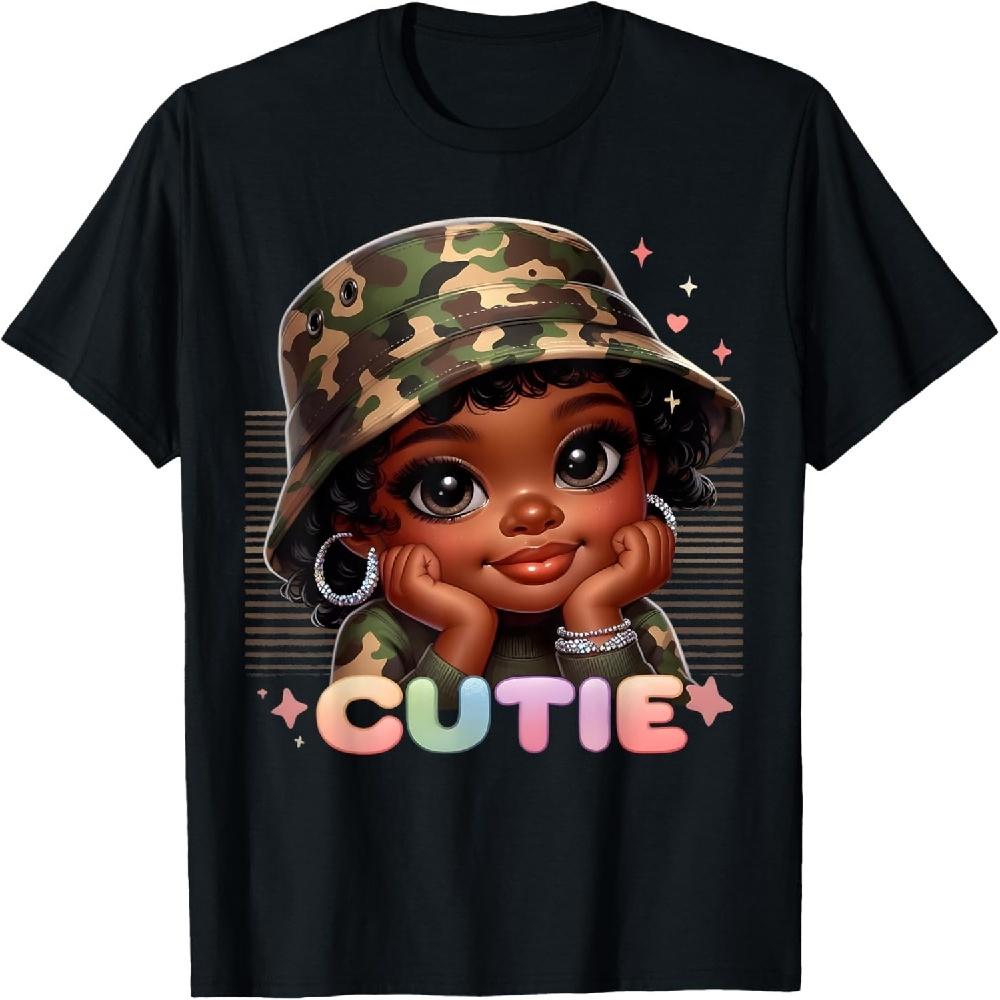 Cutie Loc d Girl With Camo Hat Locs Black Girl Juneteenth T-Shirt S