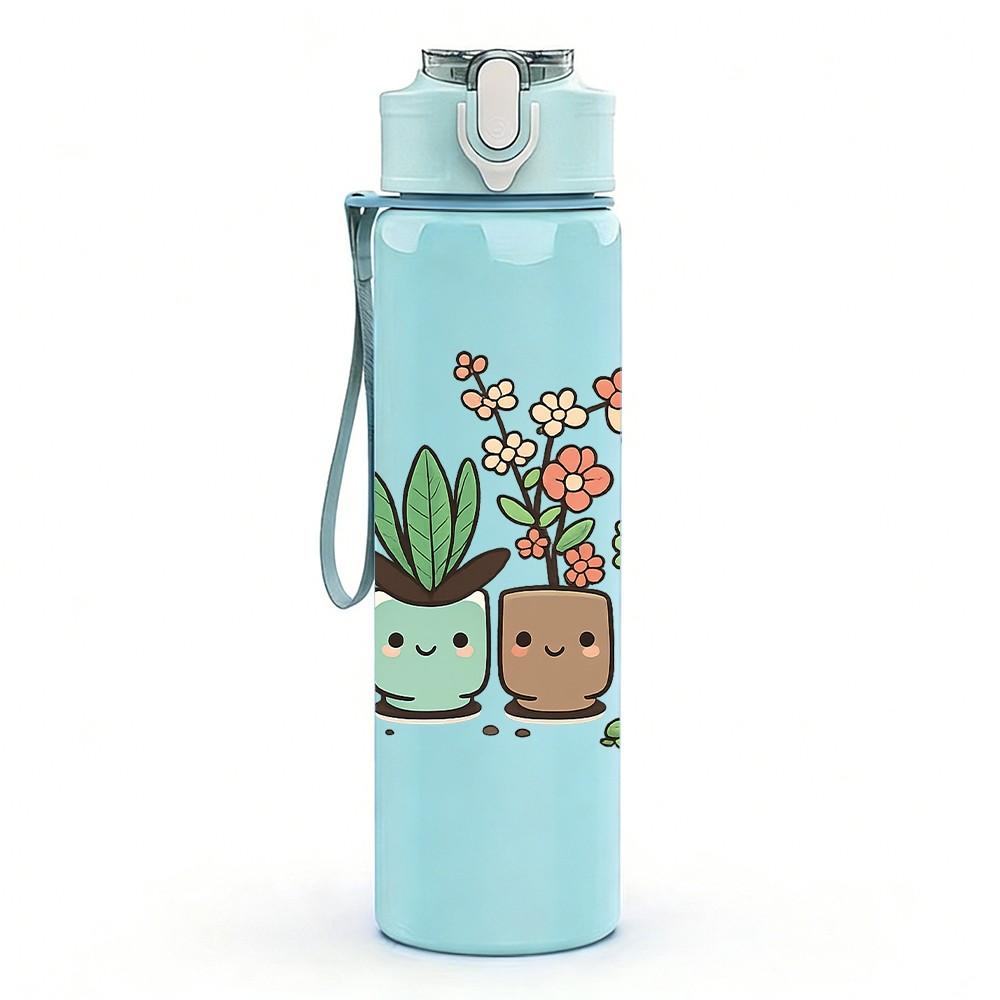 1PC Succulent Potted Cactus Print 750ml Color Plastic Sports Water Bottle Leakproof Flip Straw Lid Suitable for Sports Office Home Use