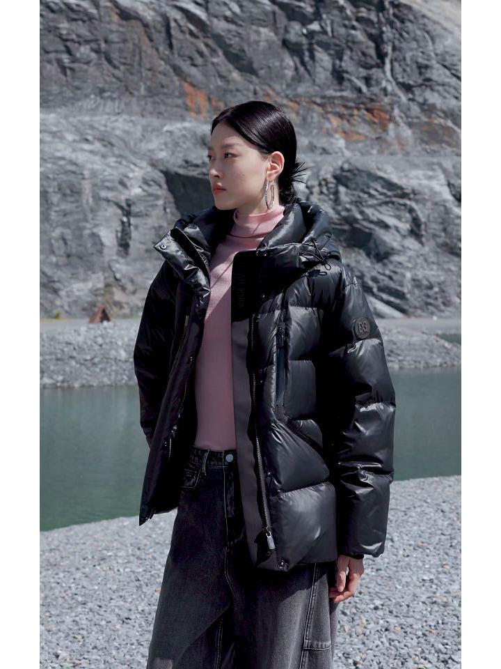 

Куртка пуховик из черного золота с высоким блеском - Женская короткая серия для улицы класса люкс с 90% белого утиного пуха M чёрный