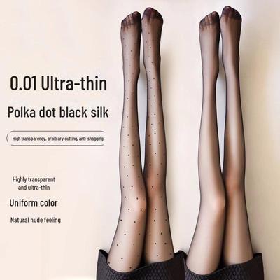 Damen Polka Dot Strümpfe, Anti-Fadenzug, Strapazierfähig, Ultradünn, Hochtransparent, Sexy Schwarz, Kein Schrittabfall.