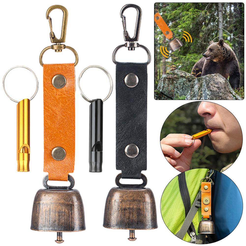 Loud Bear Bell with Emergency Whistle Set with Magnetic Silencer Hanging Bear Bell for Outdoor Camping Survival Hiking Climbing
