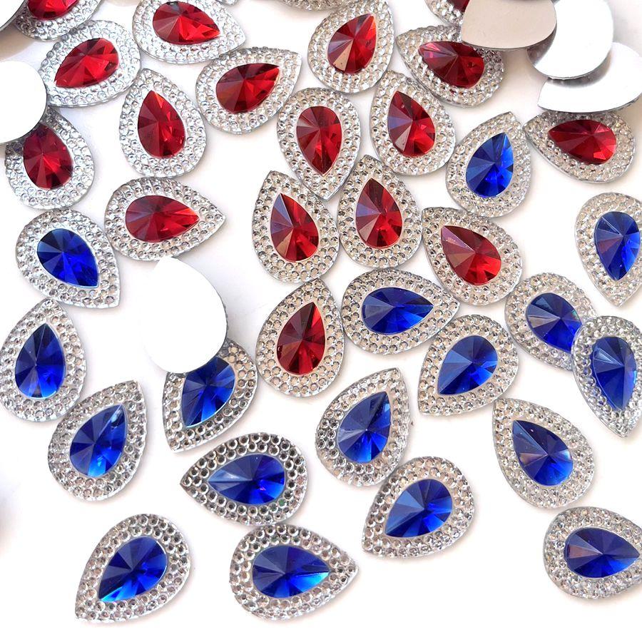 50pcs deep blue/scarlet 13*18mm teardrop-shaped resin rhinestones with flat backs, suitable for jewelry crafting DIY decorations