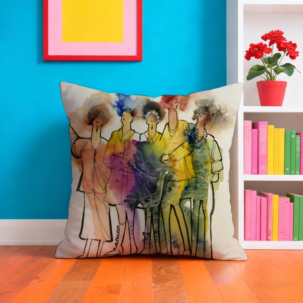 Humorous W-Watercolor P-Paintings Pillow Case Pillow Case Plush Fabric Soft Double Sided Print Home Sofa High Quality Cushion