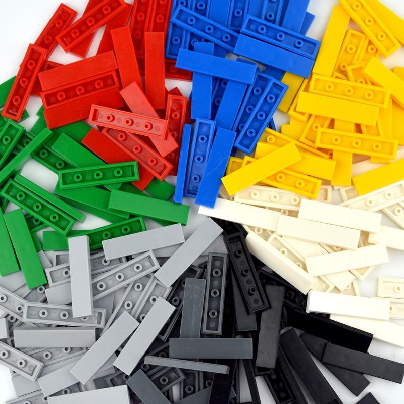 100pcs DIY Building Blocks Smooth Figure Bricks 1x4 Colorful Educational Ceramic Flat Tile Blocks Compatible 2431 Creative Toys