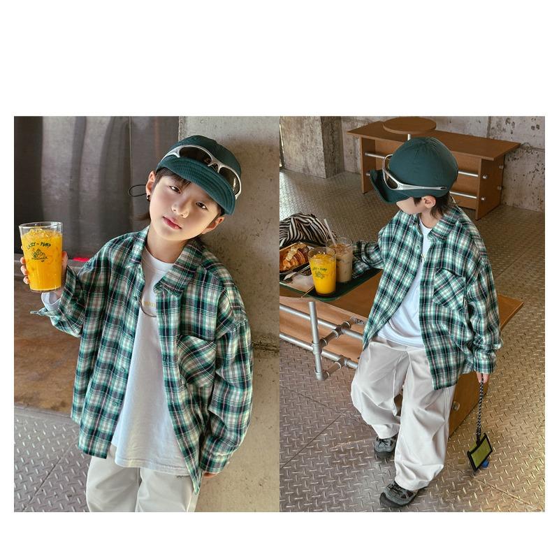Boys Plaid Long Sleeve Shirt Casual Spring Kids Top