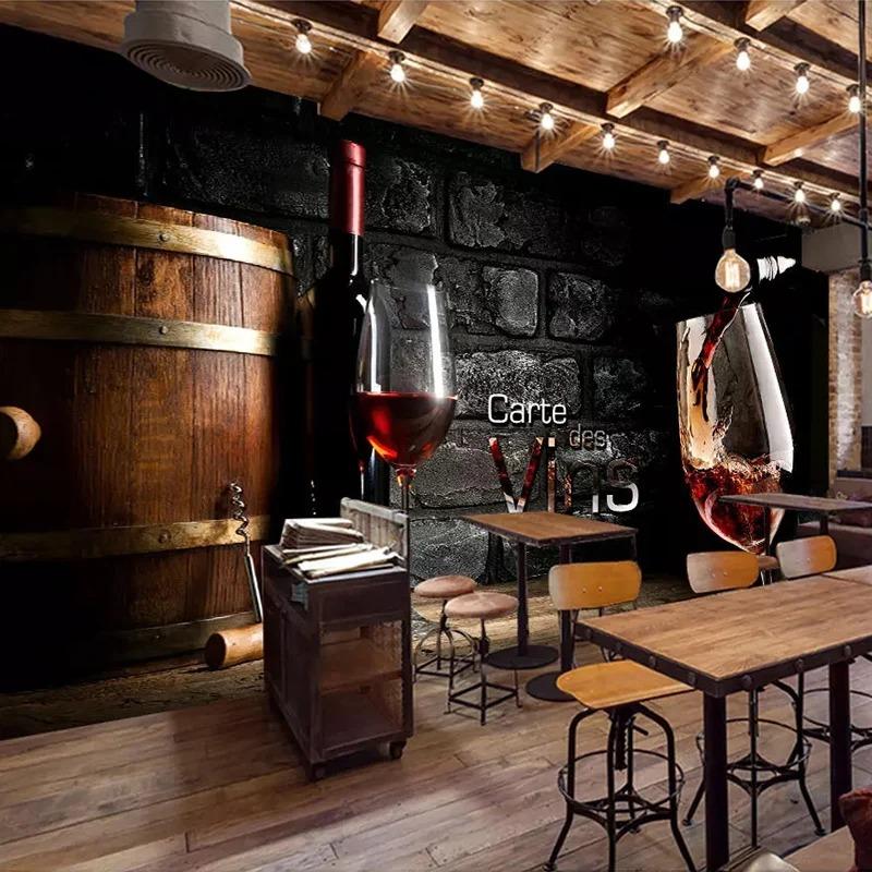 Carta da Parati 3D Personalizzata Personalità Stile Europeo Retrò Sfondo Muro di Mattoni Rosso Vino Pittura Murale Decorazione Murale Ristorante Occidentale Bar Cantina