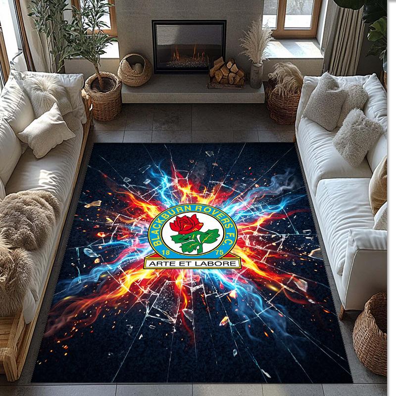 Blackburn Rovers Football Print Crystal Velvet Rug, Comfortable Water Absorbent Non Slip Indoor Floor Carpet