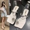 Fashion Hot Selling Crystal Women Slippers Fashion Mid Heels Shoes 2025 French Style Clip Toe Flip Flops Summer New Slides Sandals Shoes