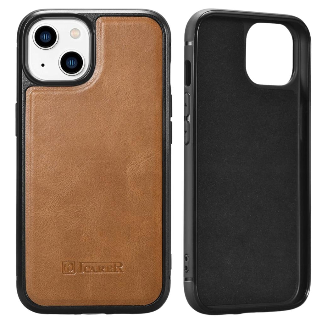 Icarer Leather Oil Wax Etui Pokryte Naturalną Skórą Do Iphone 14 Plus Brązowy (Wmi14220719-Tn)