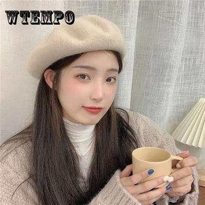 Solid Wool Felt Beret Women Autumn and Winter Fashion Casual Ski Hat Painter Hat Girls Beret Hat