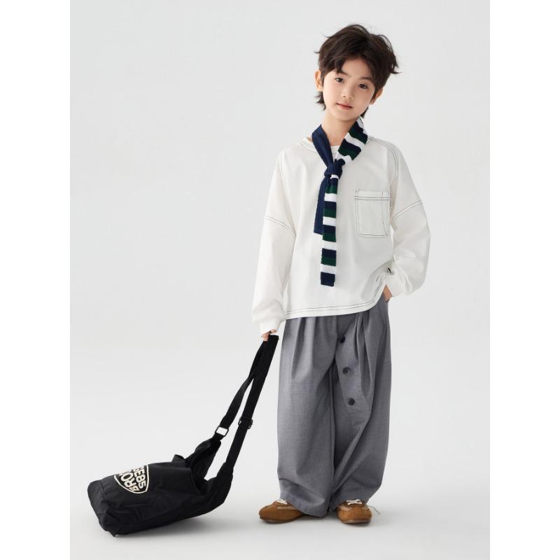 Kids Casual Loose Long Sleeve Solid Cotton Bottoming T Shirt For Boys And Girls