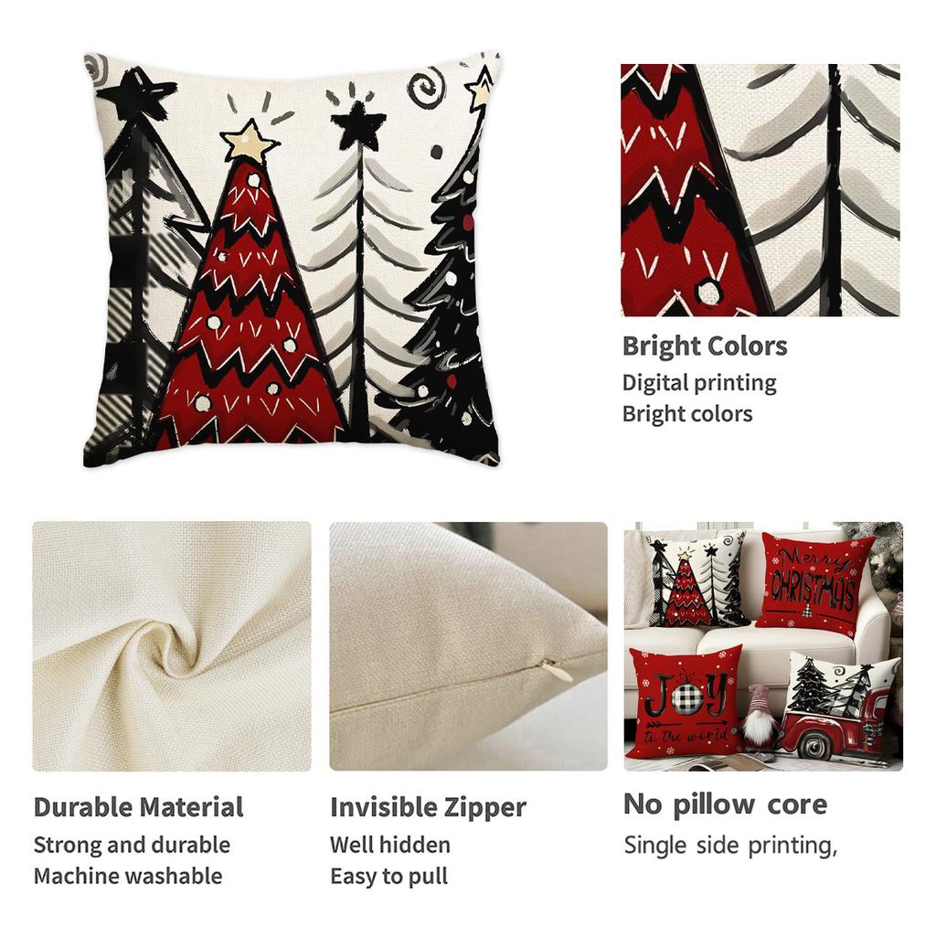 1/4Pcs Christmas Pillow Cover, Red Snowflake Letter Printed Cushion Cover, Christmas Decorative Pillowcase (Without Pillow Core)