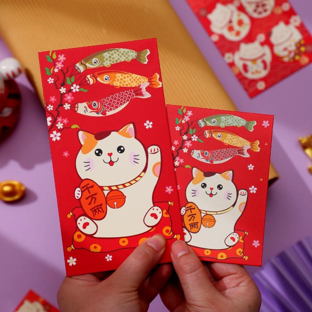 Rectangular Lucky Money Bag Antiquity HongBao New Year Decoration Lucky Cat Red Envelope  Kids