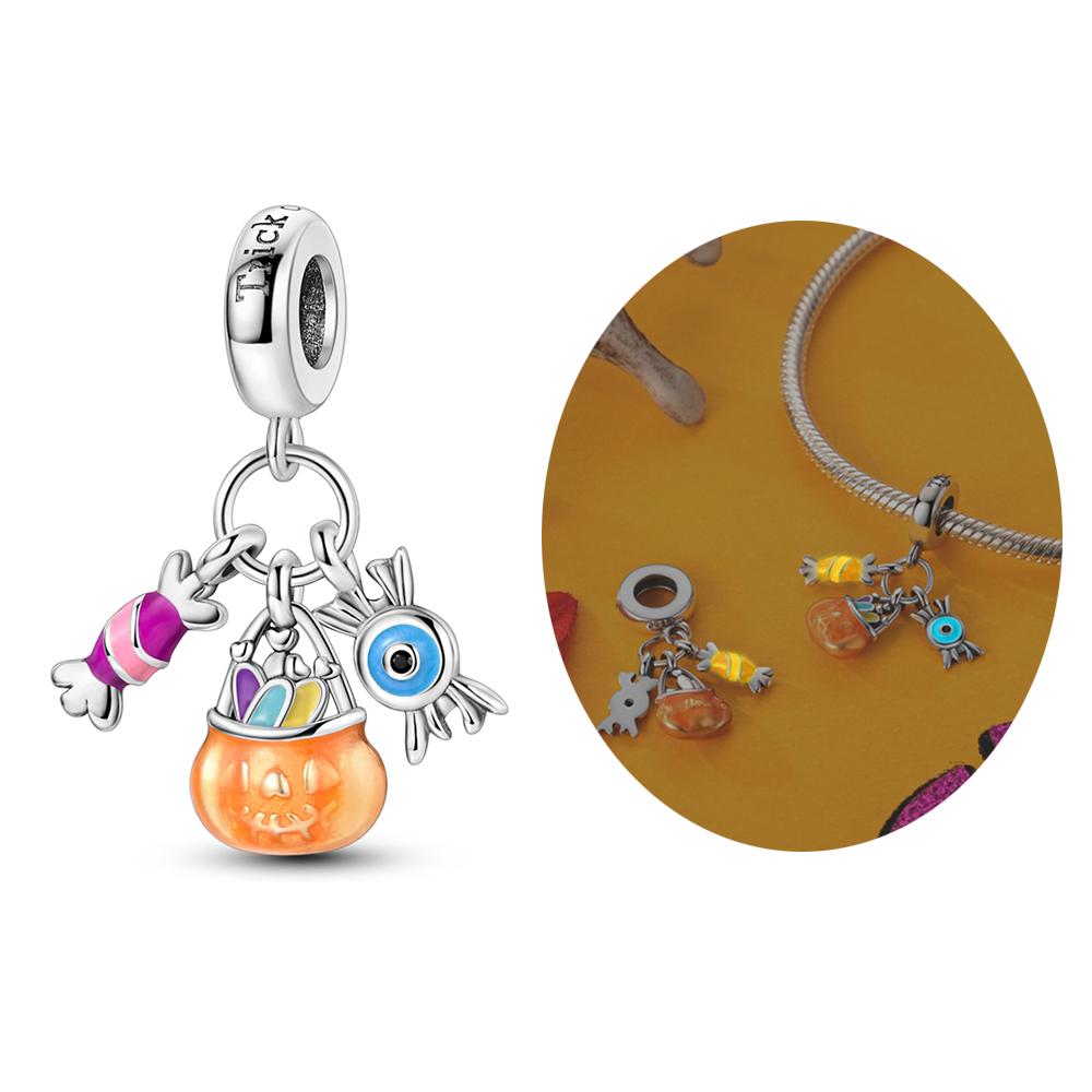 Latest Halloween Pumpkin Witch Skull Copper Charms Beads For Original Bracelet Ideal For Women Jewellery Making Present