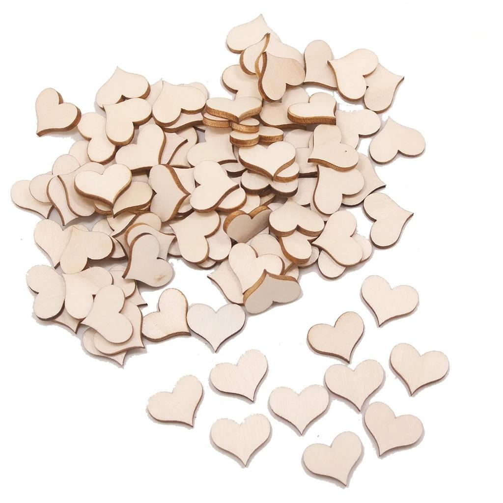 100pcs/lot DIY Blank Mini Heart Wood Slices Discs Wood Heart Love Blank Unfinished Natural Crafts Supplies Wedding Ornaments