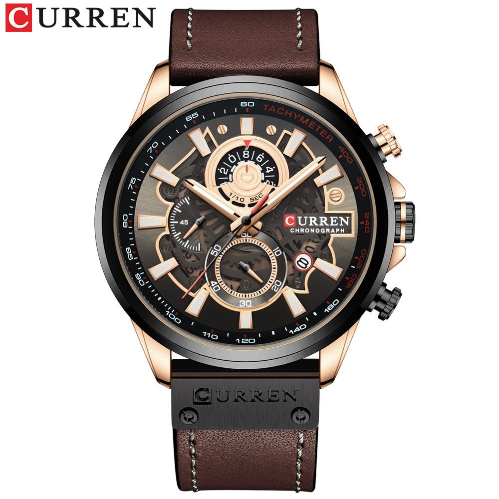Curren 8380 Men's Waterproof Multifunction Sports Quartz Watch with Leather Strap and Calendar.