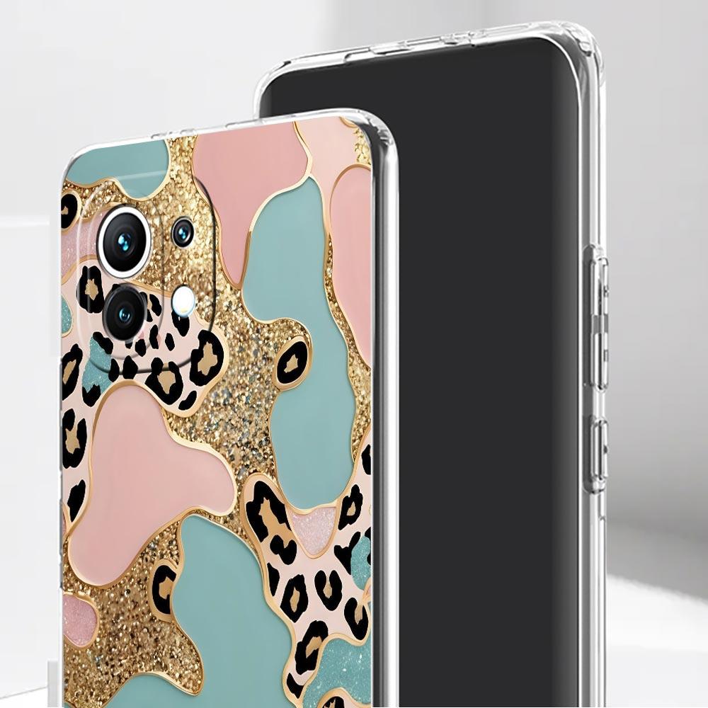 Phone Case For Xiaomi Mi Poco X7 X6 X5 NFC X3 Pro 17 15T 15 14T 14 13T 11 12 13 Lite Clear TPU Cover Pink Leopard Print Pattern