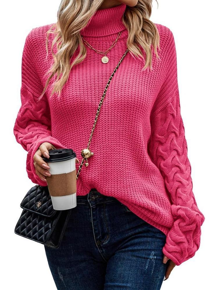 Sweater Fashionable High Neck Loose Cable Knit Long Sleeve Women's Knitted Top Luxurious Relaxed-fit Slimming and Versatile Top