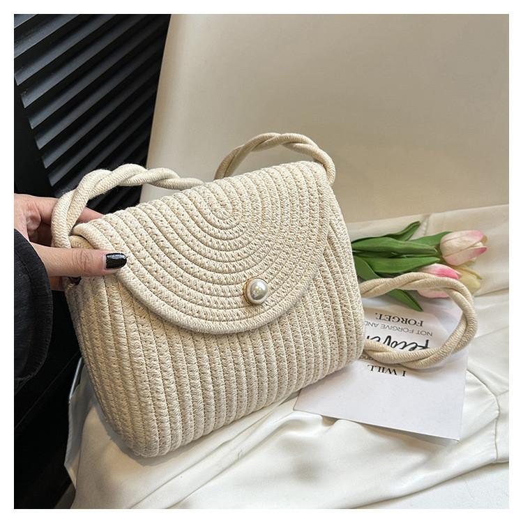 

Stylish 2024 Summer Korean Version Soft Woven Tote Bag For Women In White Khaki Green белый