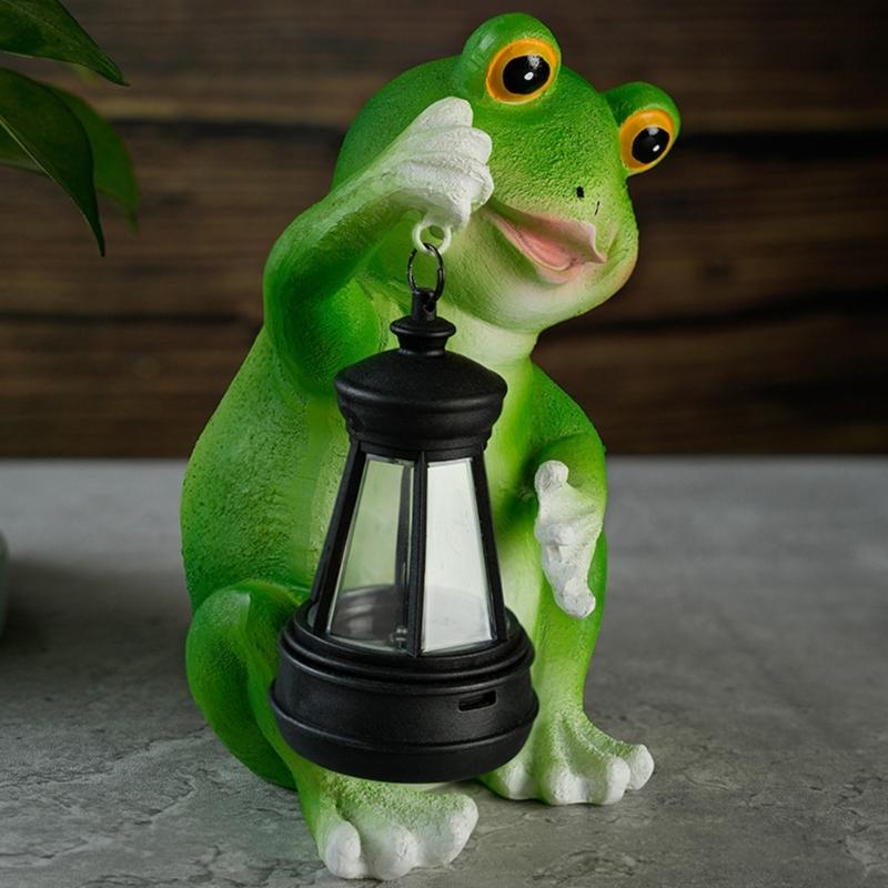 Unique Gift Solar Powered Frogs Garden Lanterns Resins Sculpture Waterproof Ornament For Outdoor Lawn Yard Home Decors