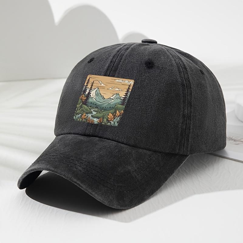 Mountain River Forest Graphic Baseball Cap Unisex Polyester Washed Outdoor Casual Adjustable Hat