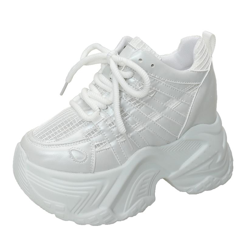 Fashion 2024 Spring Autumn Chunky Sneakers Women Bling Platform Sports Shoes Woman Goth Thick Bottom High Heels Female Leather Sneakers