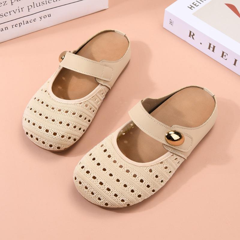 Vintage Dicke Plateau Atmungsaktive Geschlossene Zehen Halbschuhe Damen Outdoor Slip-On Sandalen