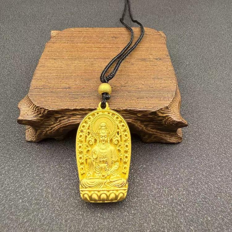 Vietnam Gold-Plated Flame Guanyin Buddha Necklace with Dragon Pixiu and Peace Pendant
