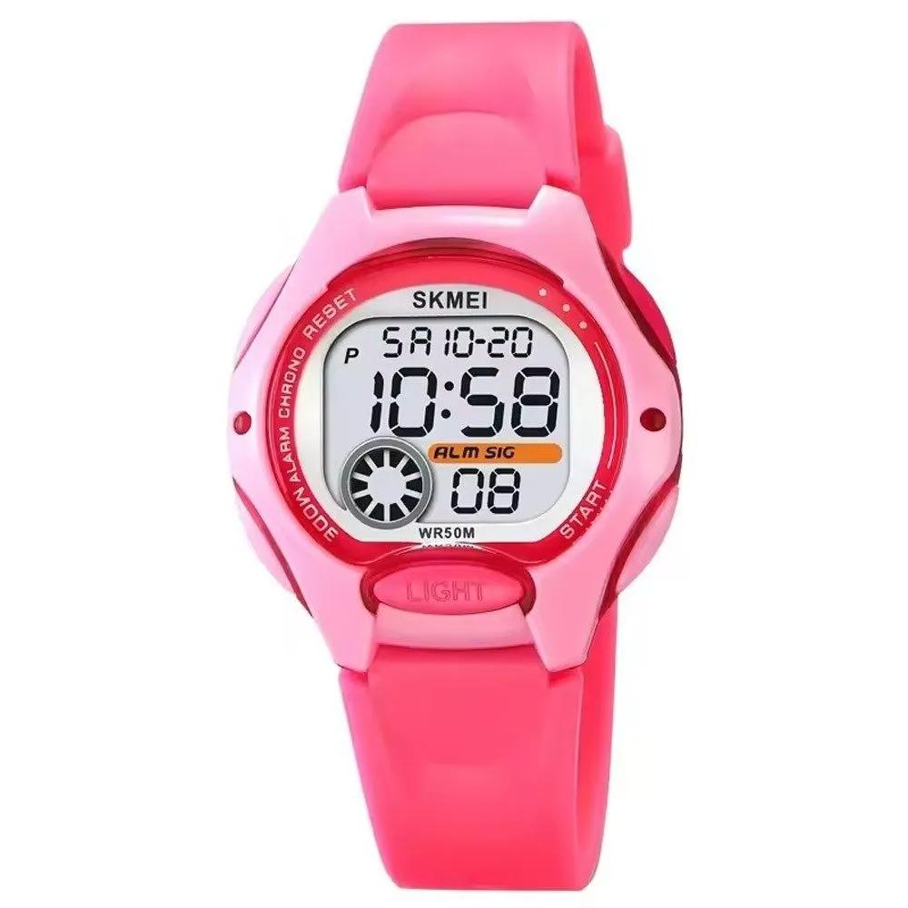 SKM LED Lighting Ultra-Precision Quartz Unisex Digital Waterproof Urethane Band Wristwatch PINK