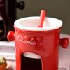 Portable Single Serve Fondue Mug Set Non-Stick Ceramic Butter Melter Cup with Fork Small Warmer Drinking Mug for Cold Weather