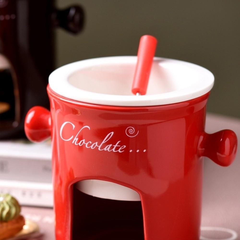 Portable Single Serve Fondue Mug Set Non-Stick Ceramic Butter Melter Cup with Fork Small Warmer Drinking Mug for Cold Weather