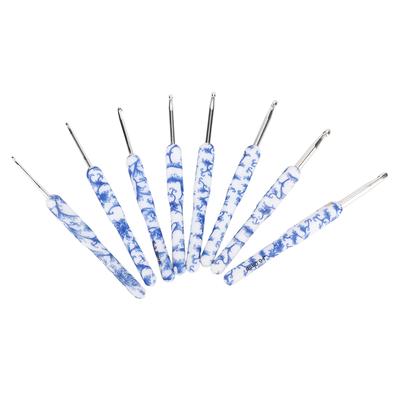 8pcs Crochet Hook Set Blue White Porcelain Printing Hand Polished Handcraft DIY Needle with