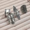 4PCS Vintage Silver Color Carved Turquoise Gothic Ring Set Punk Hip Hop Boho Ring Grunge Women Men Jewelry Accessories