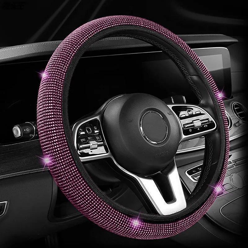 High Fashion Crystal Car Steering Wheel Cover 38cm Breathable Anti Slip PU Rhinestone Car Decoration Diamond Auto Parts