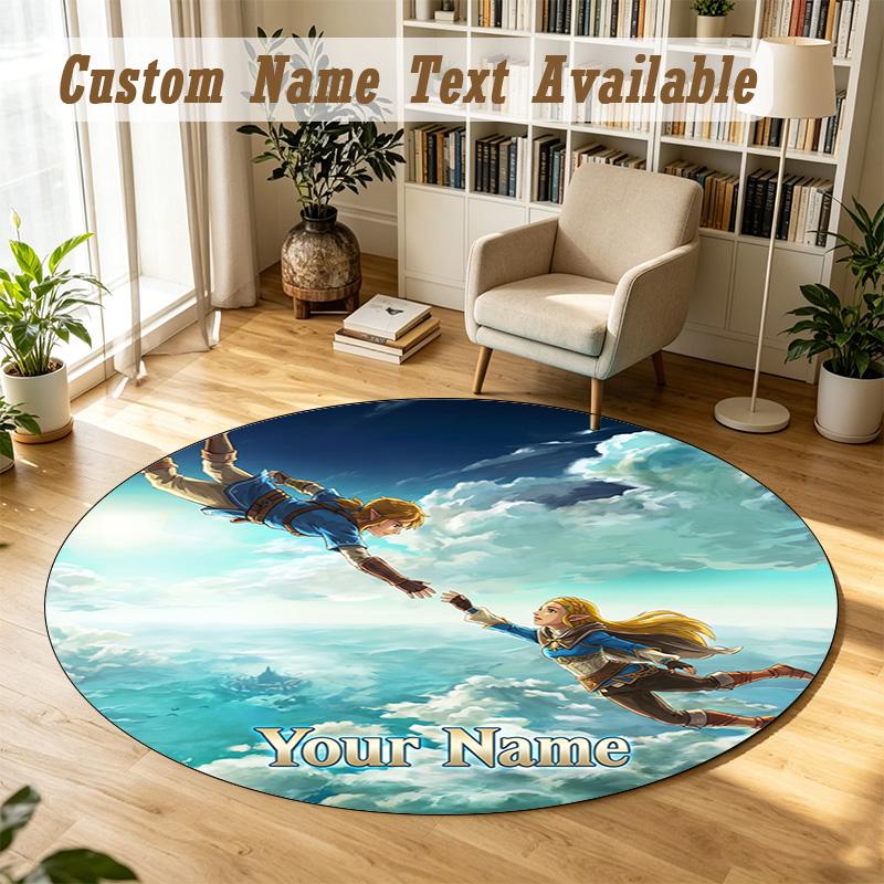 Round Rug Custom NameZelda Pattern Non Slip Carpet Home Floor Decor