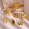 Retro Big Sun Flower Gold Color Ring For Women Stainless Steel Exaggerated Punk Anillos Open Adjustable Rings Waterproof Jewelry