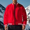 Men's American Style Stand Collar Baseball Jacket & Long Pants Set, Fleece Lined Loose Casual Sports Outfit for Autumn Winter