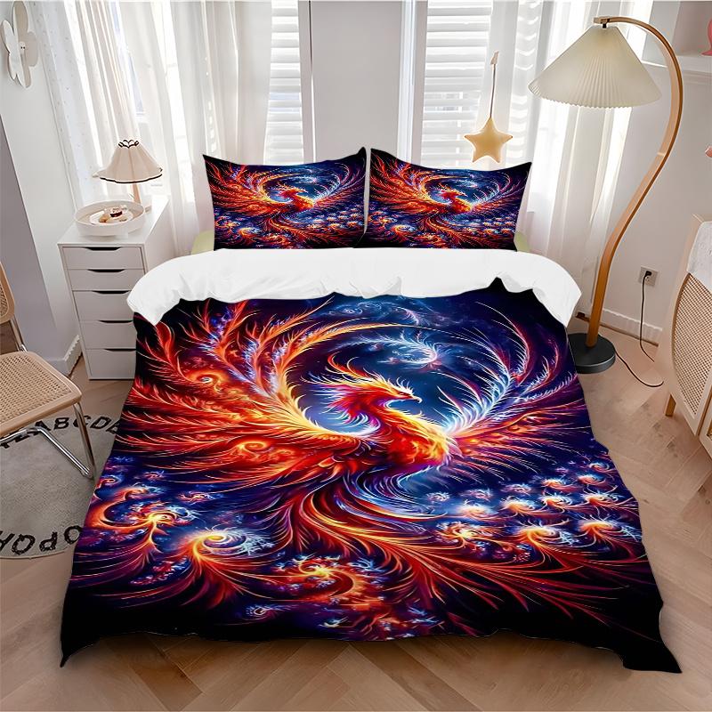 3pcs Anime Phoenix Comforter Set with One Quilt Cover and Two Pillowcases (No Core) - Festival Gift, Polyester Fabric, Home Decor for Bedroom and Gues