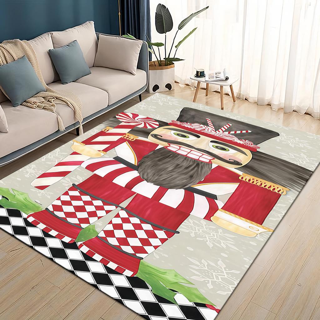 Merry Christmas Cartoon The Nutcracker Doll Festival Gift Carpet Rug for Living Room Bedroom Home Sofa Decoration,Non-slip Mat