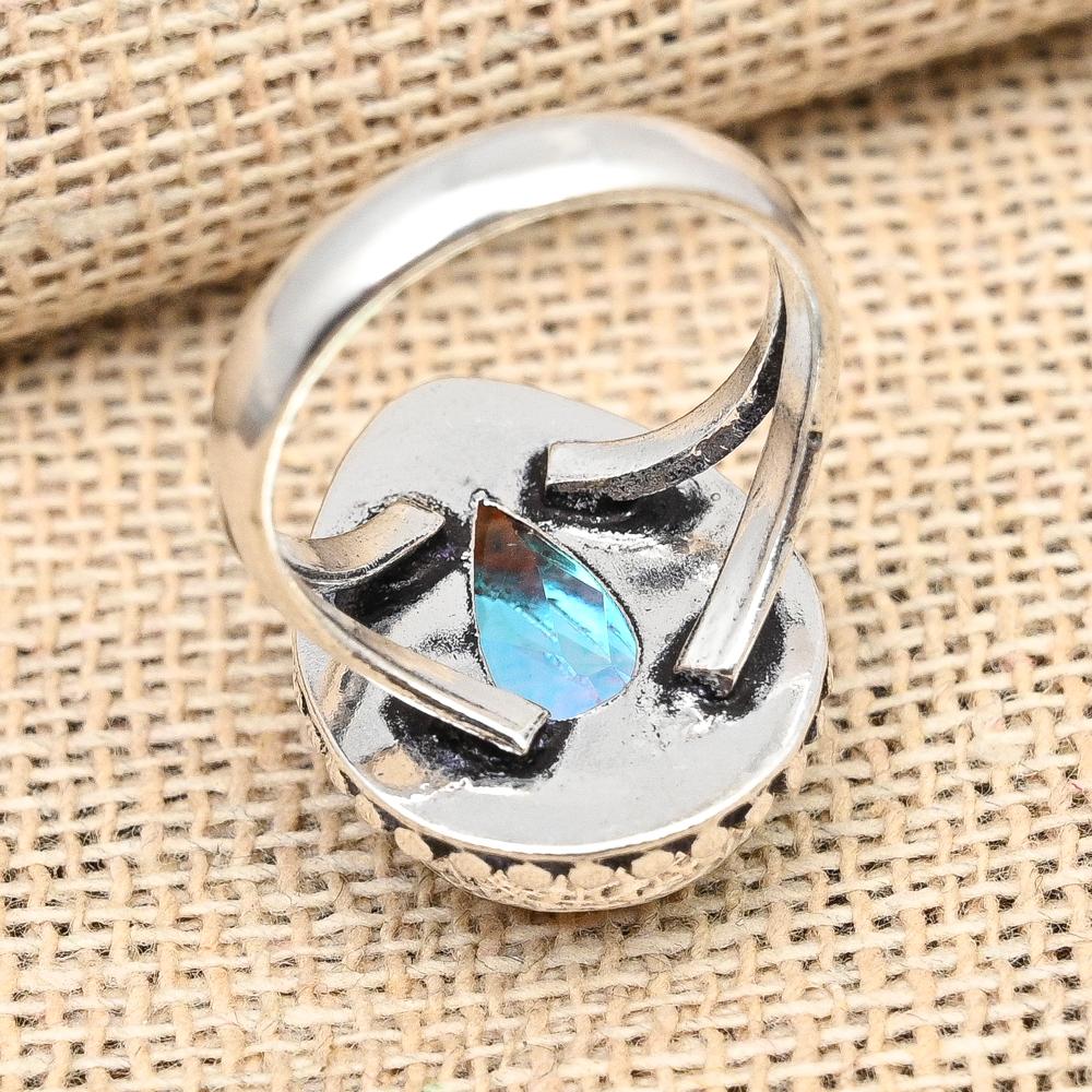 Regenbogen-Mystic-Topas-Edelstein, handgefertigter Ringschmuck aus massivem 925er-Sterlingsilber